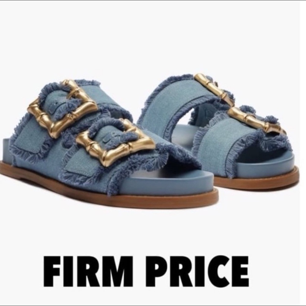 SCHUTZ Blue and Gold Sandals with Metallic Accents
